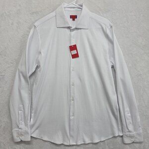 ZNT18 White Cotton Button Front Long Sleeve Shirt Size 16.5 34/35 Style Cadiz
